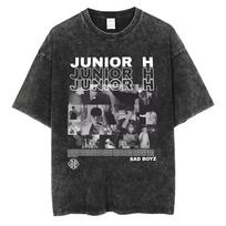 Singer Junior H Sad Boyz Washed Vintage T-shirt Men Women Fashion Oversized T Shirt Tops Men's Hip Hop Harajuku O-collar Tshirt S įvairiaspalvis