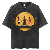 Anime Grafinis Spaudinys Samurai Champloo Vintage Išplauti Marškinėliai Vyriški Moteriški Oversize Trumpomis Rankovėmis Streetwear Viršutiniai Marškinėliai S įvairiaspalvis