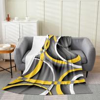 Retro apskritimo geometrijos vilnos pledas Geltonas Pilkas Juodas Flanelinis pledas Juostelės Linijinio meno lovos pledas sofai ar lovai Size: 75*100cm, Weight: 230 GSM gray