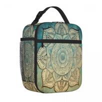 Bestselling Faded Indian Mandala Vintage Meditation Mandala Ruffled Office Lunch Bag Festival Outing Lunch Handbag One Size