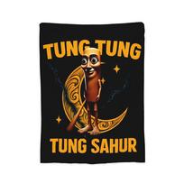 Tung Tung Tung Sahur Knitted Blankets Fleece Italian Brainrot Meme Warm Throw Blanket for Bedroom Sofa Bedspread Size: 75*100cm, Weight: 230 GSM