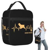 Cocker Spaniel Dog Lover Heartbeat ECG Pulse Pet Breed Paw Insulated Lunch Bag for Women Children Food Boxes Thermal Lunch Box One Size