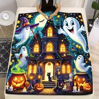 1pc Halloween Blanket Bats Mosaic Ghost Print for Sofa Chair Skin-Friendly Soft Blanket New for Home Halloween Decoration Size: 75*100cm, Weight: 230 GSM