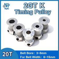 3D Printer Pulley 2GT 20T Timing Pulley  Bore 3/4/5/6/6.35/8mm Belt width 6/9/10/15mm GT2 2M K-type Synchronous Pulley 6mm