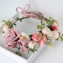 Handmade Adjustable Flower Wreath Headband Halo Floral Crown Garland Headpiece Wedding Festival Party rožinė