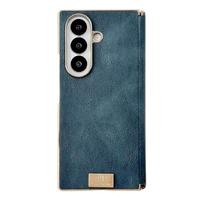 Protective Case for Samsung Galaxy Z Fold7 Electroplate Dual Axis Crazy Horse Texture PU Phone Case for Samsung Galaxy Z Fold7&Opp Bag mėlyna