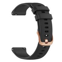 20 mm rožinio aukso sagtelė Silikoninis sportinis laikrodžio dirželis, skirtas Garmin Vivoactive 5 Venu forerunner 165 Reguliuojamas minkštas dirželis EDA008584202A juoda