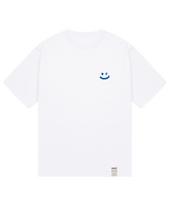 Graver [Unisex] Pixel Small Drawing Smile Short Sleeve T-Shirt_White/Blue Logo White_Blue Logo/S