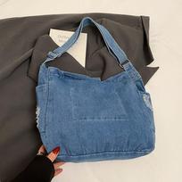 Crossbody Bag Vintage Handbag Buckle Strap Simple Tote Bag Portable Denim Canvas Bag  Outdoor šviesiai mėlyna spalva