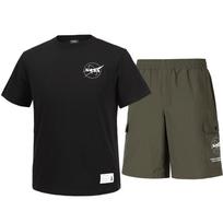 Nasa Unisex Cotton Blend Training T-Shirt + Woven Knee-Length Shorts Set [Black] 100