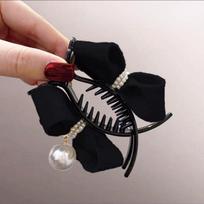 Subtilus Velvet Bow Bun plaukų segtukas Didelis aukščiausios kokybės plaukų segtukas French Pearl Back plaukų segtukas
