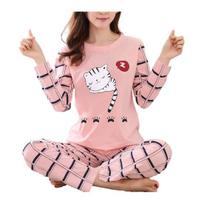 Žiemos mielas animacinių filmų kačių raštų pižamų rinkinys moteriškas dviejų dalių miegmaišis ilgomis rankovėmis L