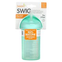 Boon, Swig, silikoninis puodelis su šiaudeliu, 6 mėnesių ir vyresniems, mėtų spalvos, 270 ml (9 uncijos)