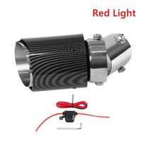 AdjustableUniversal LED Exhaust Muffler Tip Pipe Red/Blue Light Flaming Bent Car Modified Single Outlet Exhaust Pipe Tail Throat black