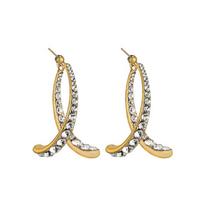Korean S925 Silver Geometric Arc Cross Fishtail Diamond Earrings auksas