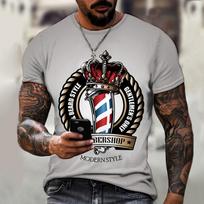 Retro Hand-painted Barber Shop Logo 3D Printed Casual Loose T-shirt S
