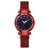 Douyin Hit: Ladies' Starry Sky Watch with Milanese Magnetic Strap raudona