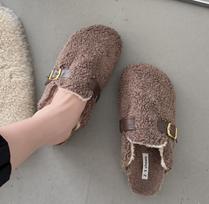 Madingos Prabangios Dizainerio Avies Vilnos Žieminės Medvilninės Basutės Moterims Šiltos Pliušinės Garbanotos Avies Kailio Plokščiapadės Sagtis Dirželis Mules Mocasines Mujer 5 kava