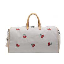 Women's Personalized Cherry Printed Large-capacity Travel Bag Household Storage Luggage Bag Can Be Used To Cover Pull Rod white