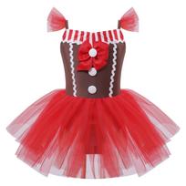 Girls Gingerbread Costume Holiday Dress Sleeveless Cami Dress Bowknot Striped Tutu Dress Bodysuit 12-18Months raudona