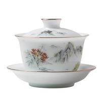 Gold-Inlaid Ice Jade Porcelain San Cai Gaiwan