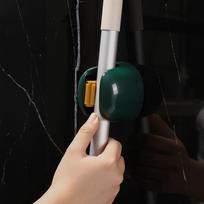 Mop Holder Wall Mount No Drilling Secure Fixation Anti Falling Mop Broom Hanger for Bathroom Kitchen Balcony Green žalia