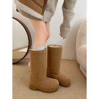 Brown velvet thickened thick-soled long-tube snow boots winter Northeast thermal cotton shoes 35 juoda