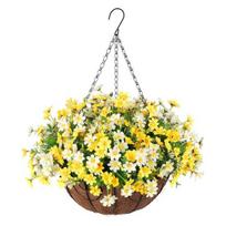 Artificial Hanging Flowers Basket UV Resistant Outdoor Fake Hanging Plants Colorful Faux Silk Flowers Eucalyptus in Basket for Porch Patio Balcony H