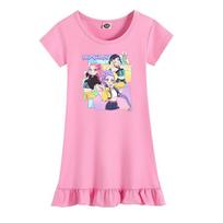 Kpop Demon Hunters K-POP Girls Ruffle Dress Short Sleeve Cartoon Print Kids Casual Sleepwear Toddler Girls Loungewear Children Clothing 100 rožinė