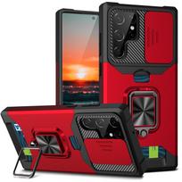 Samsung S23 Ultra Card Slot & Ring Holder Drop-Proof Case for S22 Ultra S24 FE raudona