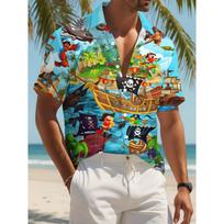 Men'S Casual 3D Pirate Island Adventure Print Shirt XS