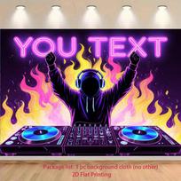 2D DJ Neon Fire Backdrop for EDM, Rave & Themed Birthday Parties 47.2x31.5inch/120*80cm