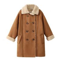Girls' Fashionable Camel-colored Double-breasted Coat for Winter, Children's Casual Outerwear 120cm kupranugaris