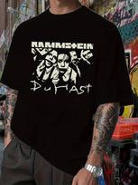 Rammstein  Du Hast  Graphic T-shirt - Black Hip-Hop Style Short Sleeve Tee with Band Member Illustrations L