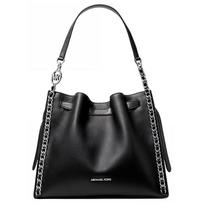 MICHAEL KORS Mina silver metal hardware snap closure polyurethane hand shoulder bag large size women's black juoda