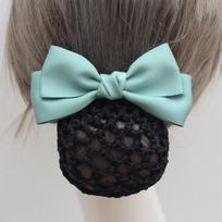 Korean Style Bun Snood Ribbon Hair Net Cover Vintage Bowknot Spring Clip  Office Red&Blue-Style B