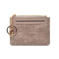 PU Leather Woman Wallet Zipper Cartoon Card Holder Simple Short Card Bag  Outdoor chaki