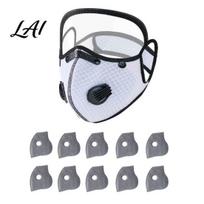 Face Protection Shield Reusable Carbon Filter Dust Mask with Adjustable Goggles 6-Layer 10 Filters Breathing Valve Eye Construction Work balta