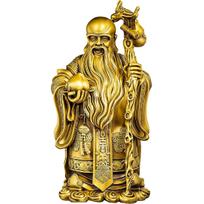 Brass God of Longevity Feng Shui Statue – Chinese Health & Prosperity Figurine for Entryway, Home Office Desk or Shelf Decor, Meditation Space,