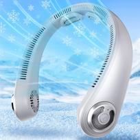 Hands-free neck fan with dual silent motors, 5 adjustable settings, 15-hour running time, 360° surround cooling technology, quick charging, suitable šviesiai pilka spalva