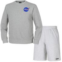 Nasa Unisex Loose Fit Sweatshirt With Wappen + Knee-Length Cotton Shorts Set [Light Melange + Melange White] 95