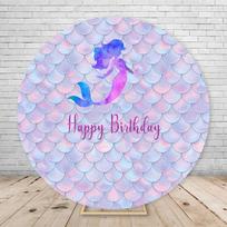 Mermaid Round Backdrop Cover Underwater World Scales Shell Corals Pearl Princess Girls Birthday Party Photography Background 3ft(100cm Circle)