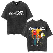 Washed Vintage Gorillaz Double Sided Print T-shirt Men Women Hip Hop Fashion Oversized T Shirts Tops Unisex Rock Band Streetwear S įvairiaspalvis
