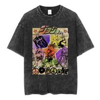 Keistas JoJo nuotykis: Auksinio Vėjo Veikėjų Koliažas Vintažiniai Išplauti Per dydį T-shirt | Unisex Anime Gatvės Stiliaus Marškinėliai S įvairiaspalvis