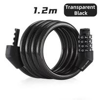 WEST BIKING 1.2M Bicycle Cable Lock 4 Digits Code Combination Steel Wire Lock Waterproof Wear-resistant PVC Portable Lock skaidri juoda spalva
