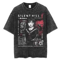 Silent Hill F Oversized T Shirt Vintage Washed T-shirt for Men Women Hiphop Streetwear P525 S įvairiaspalvis