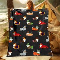 Corgi Cuteness Blanket Reversible Flannel Throw for Dog Lovers AllSeason Comfort Adorable Companion Gift Size: 75*100cm, Weight: 230 GSM