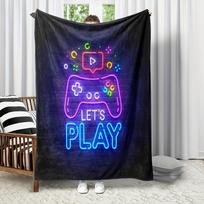 1pc Black Blue Blanket GamePad Print Skin-Friendly Soft Flannel Blanket New Birthday Gift for Boy Brother Home Decoration Size: 75*100cm, Weight: 230 GSM