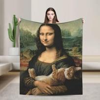 Comfortable Blankets Travel Car Classic Mona Lisa Art Print Throw Blanket Funny Bedspread For Living Room Size: 75*100cm, Weight: 230 GSM