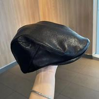 Gothic PU Leather Berets Hat Vintage Painter Hat Retro Y2k Berets Hat  Men Women juoda